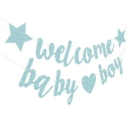 Gongxipen Welcome Baby Banner Baby Shower Hanging Flag Glitter Gender Reveal Party Decoration